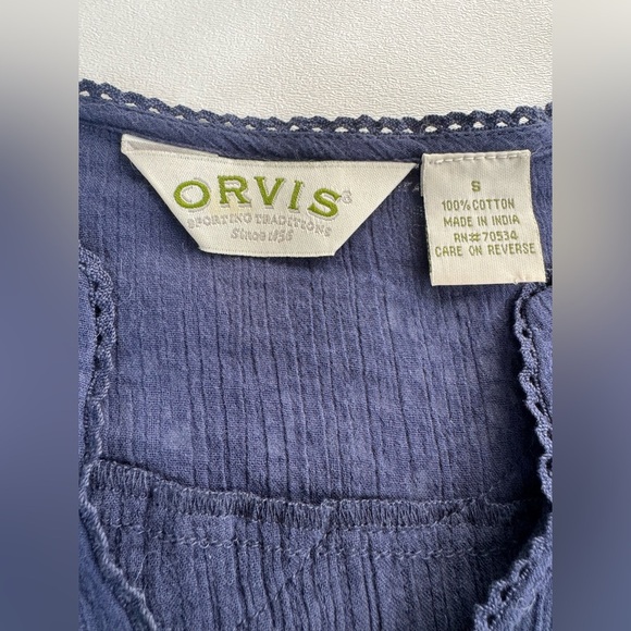 Orvis 100% Cotton Gauze Pin Tuck Boho 3/4 Sleeve Blouse Small - Picture 3 of 9